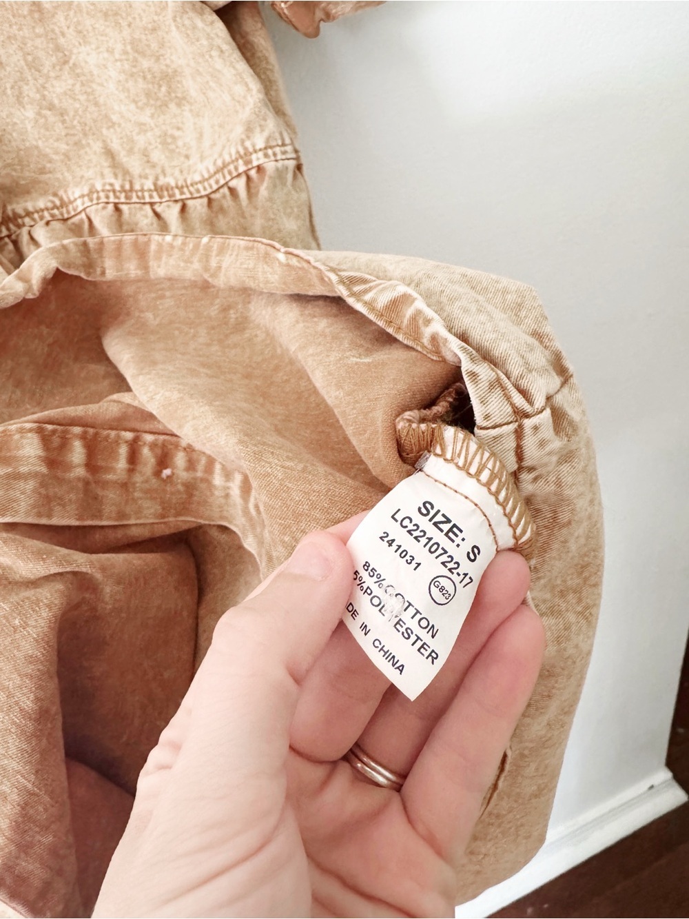 Washed Tan Button-Front Mini Dress Small - Picture 3 of 4